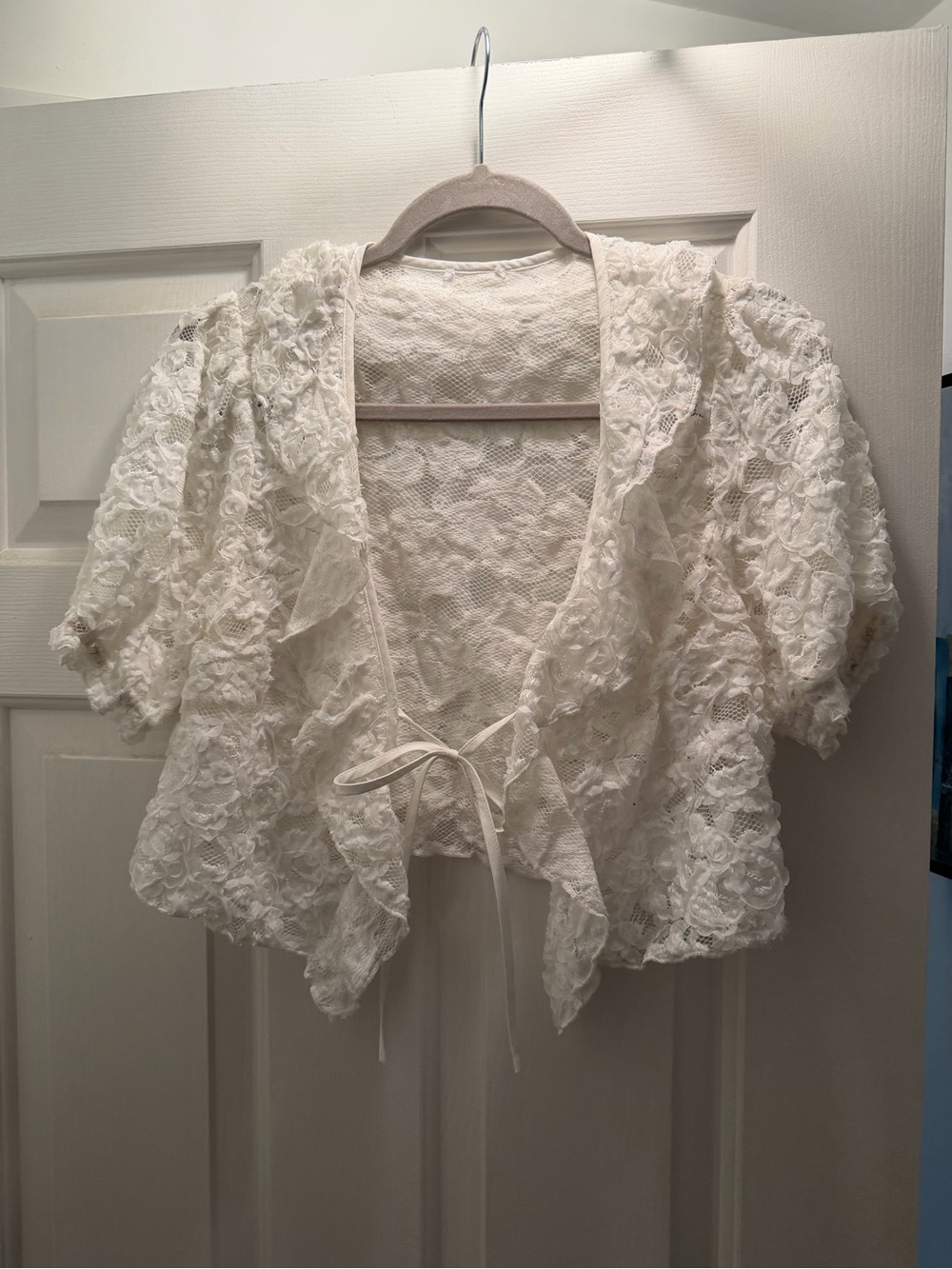 White Lace Bolero Tie-Front Shrug